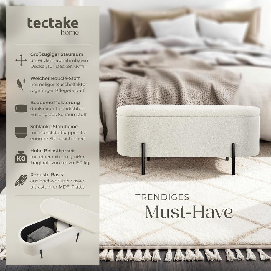 Tectake Sitzbank Lanja mit Bouclé-Stoff gepolstert  