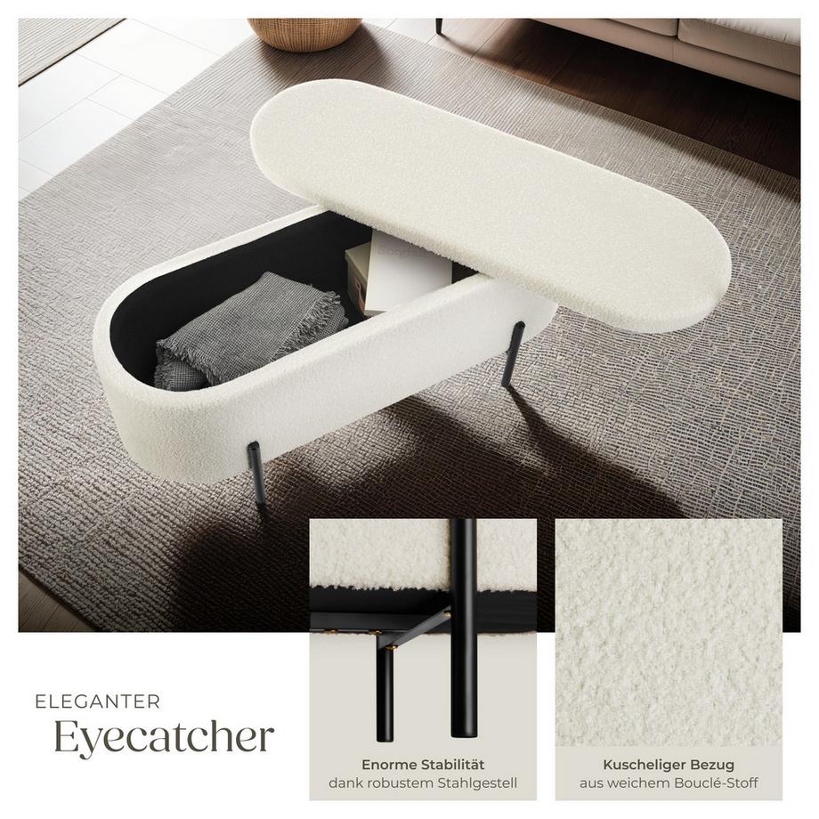 Tectake Sitzbank Lanja mit Bouclé-Stoff gepolstert  