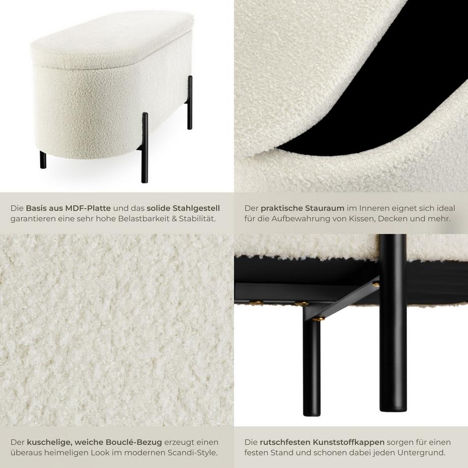 Tectake Sitzbank Lanja mit Bouclé-Stoff gepolstert  