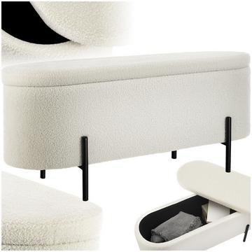 Banc LANJA rembourré, en tissu bouclé et avec espace de rangement