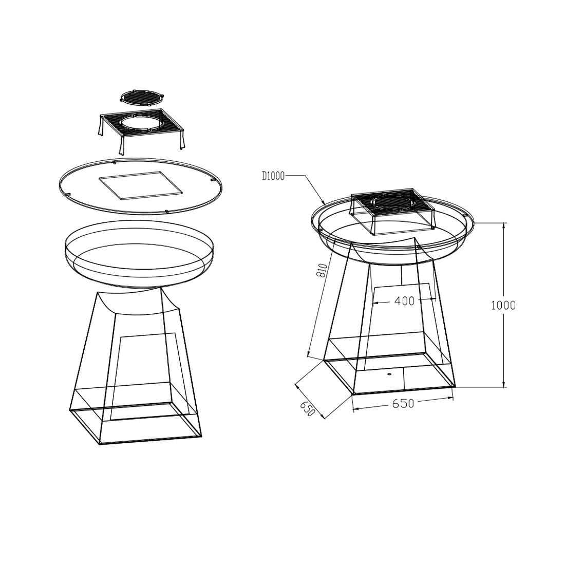 Mr. Grill  Feuerschale mit Holzfach & Grillring Rusty 