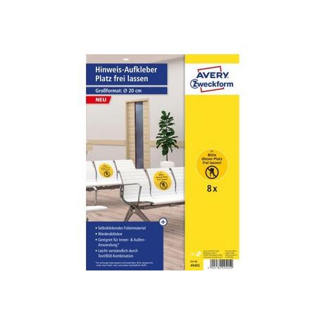 Avery-Zweckform  AVERY ZWECKFORM Hinweis-Aufkleber DE 20cm 49405Z Platz frei lassen 8 Stück 