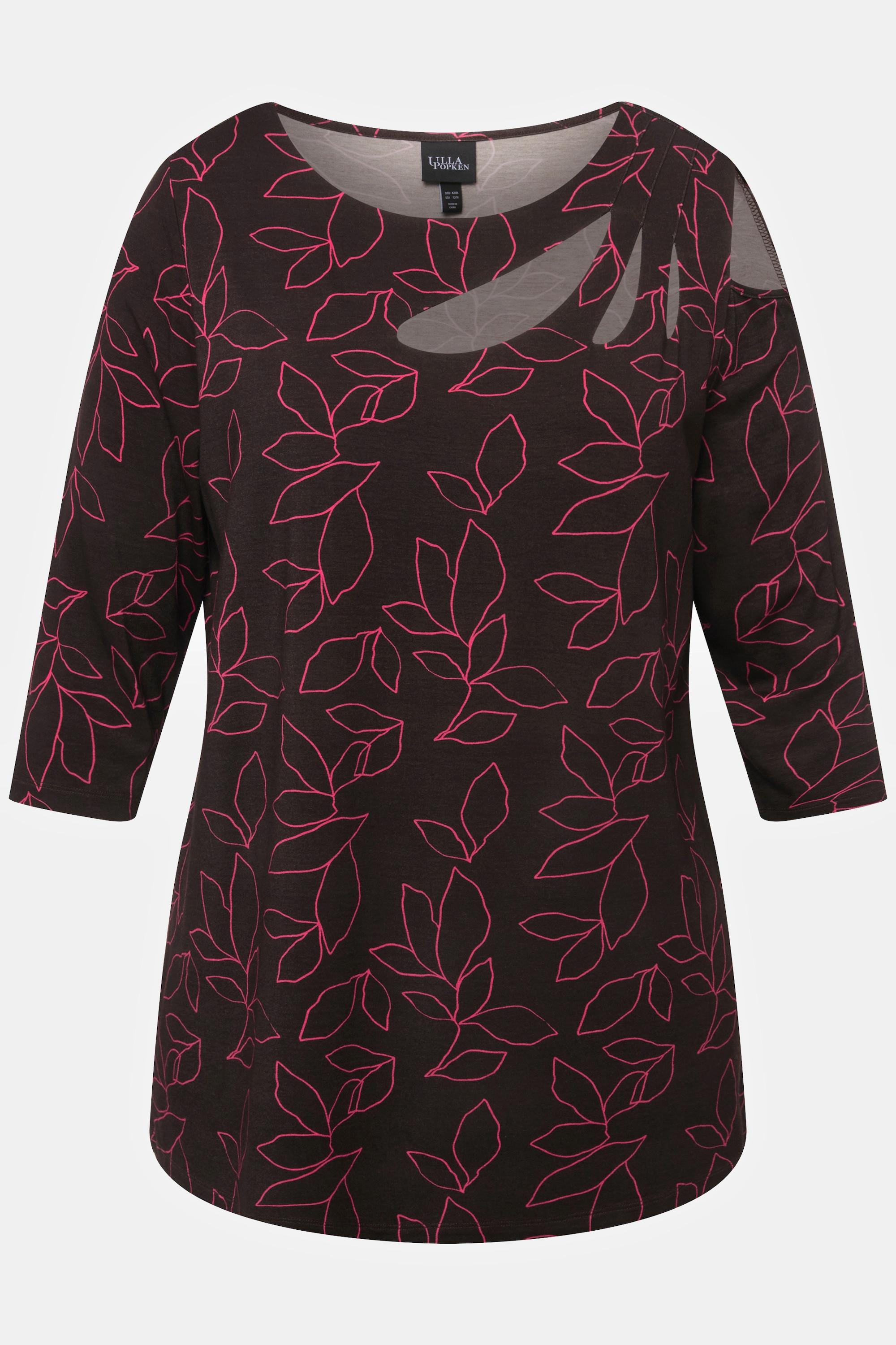 Ulla Popken  Shirt, Cut-Outs, A-Linie, U-Boot-Ausschnitt. 3/4-Arm 