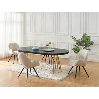 Vente-unique Table à manger extensible 2 à 12 personnes en MDF et acier - Effet marbre noir et Doré - FIRELA  