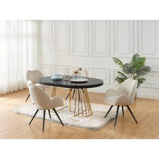 Vente-unique Table à manger extensible 2 à 12 personnes en MDF et acier - Effet marbre noir et Doré - FIRELA  