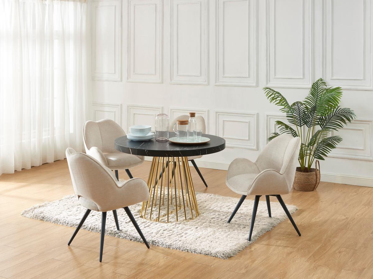 Vente-unique Table à manger extensible 2 à 12 personnes en MDF et acier - Effet marbre noir et Doré - FIRELA  