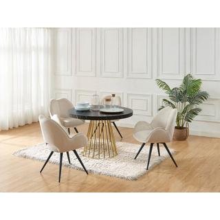 Vente-unique Table à manger extensible 2 à 12 personnes en MDF et acier - Effet marbre noir et Doré - FIRELA  