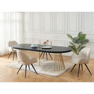 Vente-unique Table à manger extensible 2 à 12 personnes en MDF et acier - Effet marbre noir et Doré - FIRELA  