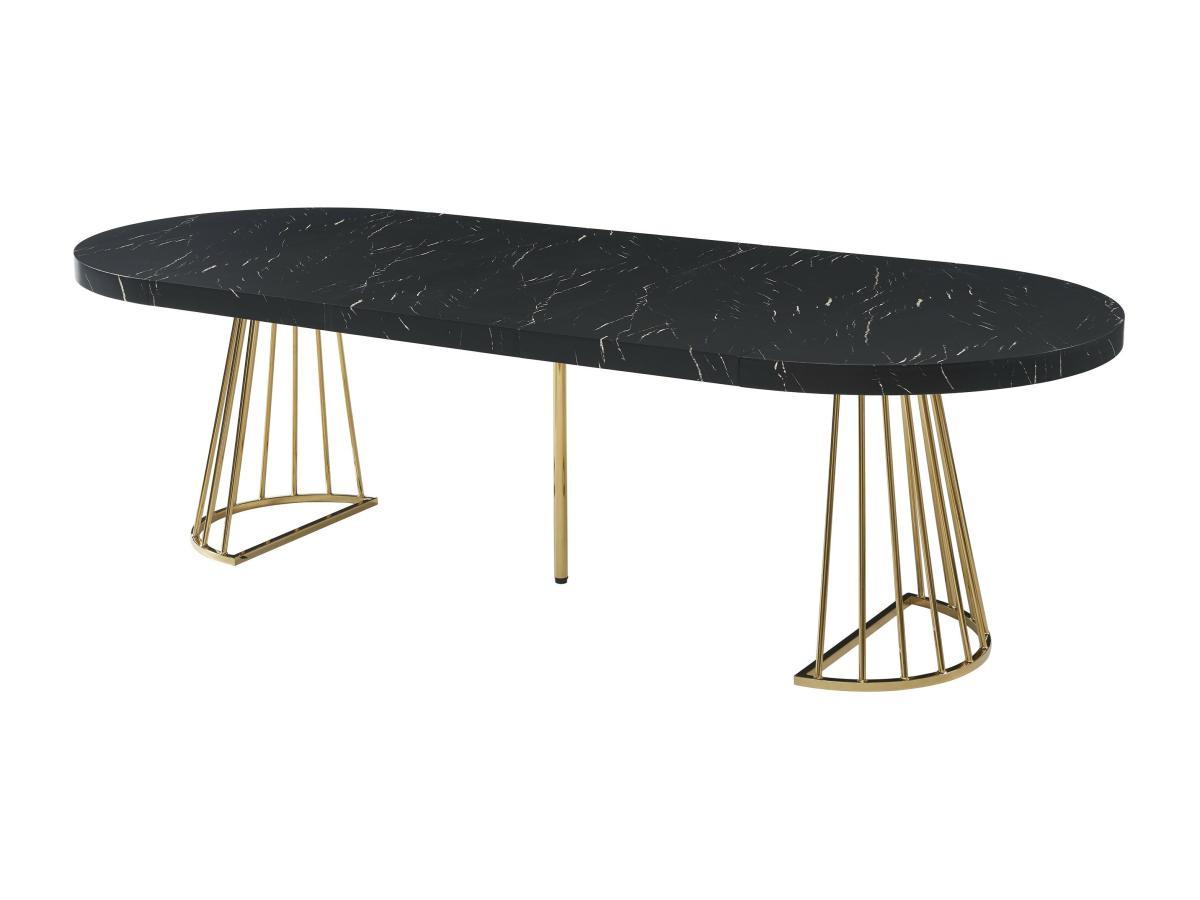 Vente-unique Table à manger extensible 2 à 12 personnes en MDF et acier - Effet marbre noir et Doré - FIRELA  