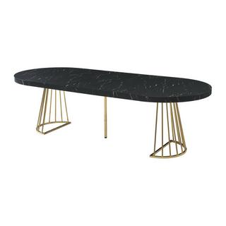 Vente-unique Table à manger extensible 2 à 12 personnes en MDF et acier - Effet marbre noir et Doré - FIRELA  