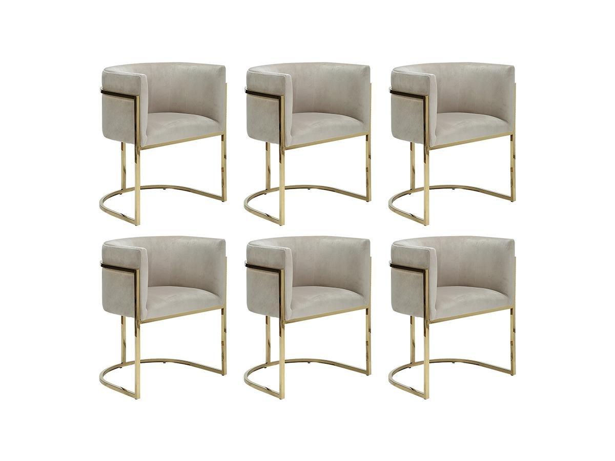 PASCAL MORABITO Lot de 6 chaises avec accoudoirs - Velours et acier inoxydable - Beige et doré - PERIA de Pascal MORABITO  