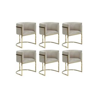 PASCAL MORABITO Lot de 6 chaises avec accoudoirs - Velours et acier inoxydable - Beige et doré - PERIA de Pascal MORABITO  