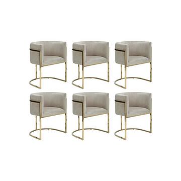 Lot de 6 chaises avec accoudoirs - Velours et acier inoxydable - Beige et doré - PERIA de Pascal MORABITO