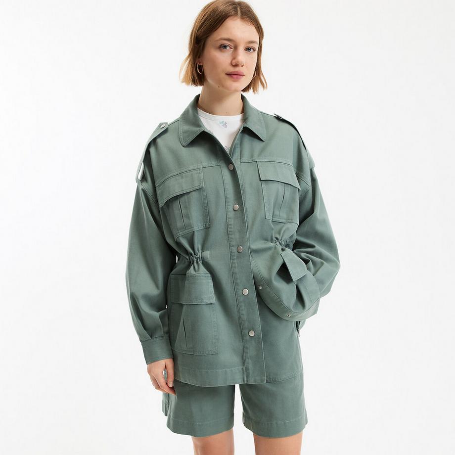 Lockere Sahara-Jacke aus Lyocell und Baumwolle