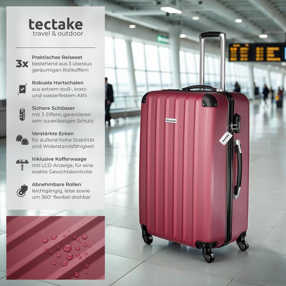 Tectake  3er Kofferset Talia 3-teilig aus robustem ABS-Kunststoff inkl. Kofferwaage und -anhänger mit Teleskopgriff 