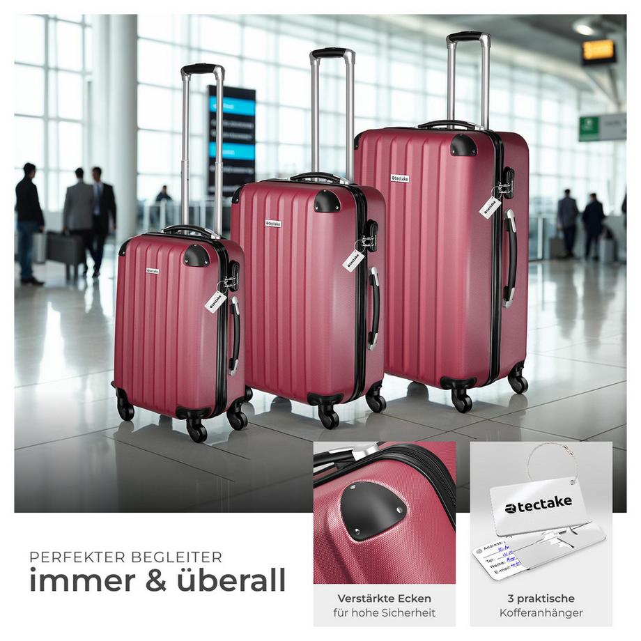 Tectake  3er Kofferset Talia 3-teilig aus robustem ABS-Kunststoff inkl. Kofferwaage und -anhänger mit Teleskopgriff 