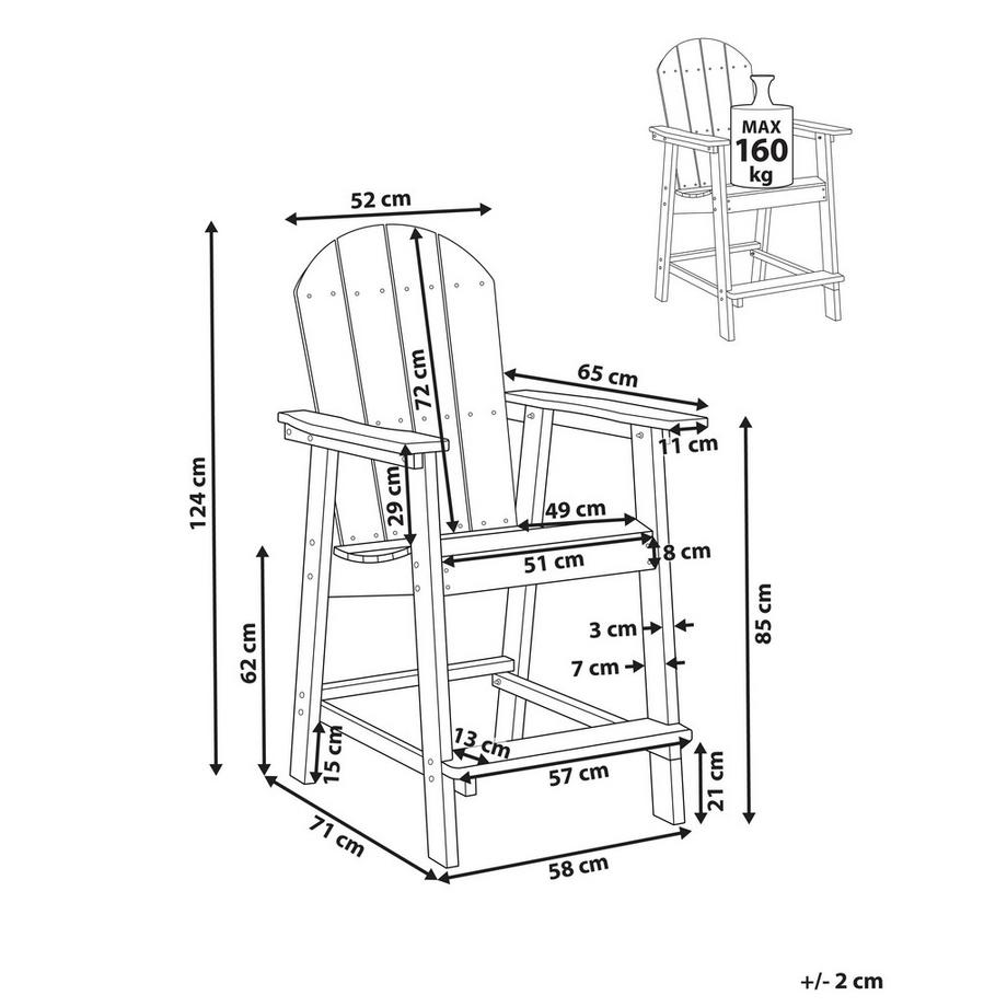 Beliani Chaise de bar de jardin en Bois synthétique  ADIRONDACK  