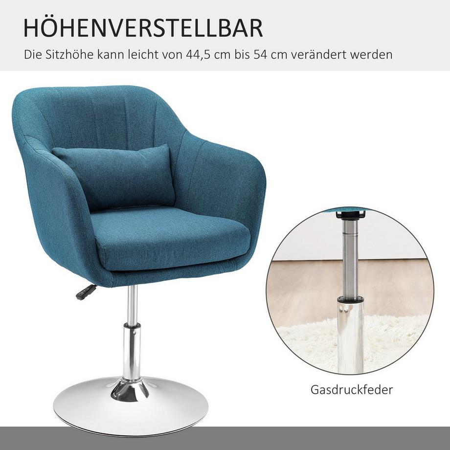 Northio  Sessel Loungesessel mit Armlehne, Lendenkissen, Gepolstert Relaxsessel mit Metallrahmen, Leinenoptik, Höhenverstellbar Drehstuhl für Schlafzimmer, Wohnzimmer, Hellblau | 
