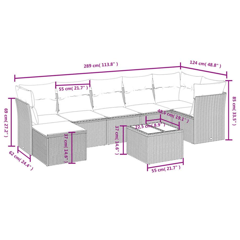 VidaXL Ensemble de canapés de jardin rotin synthétique  