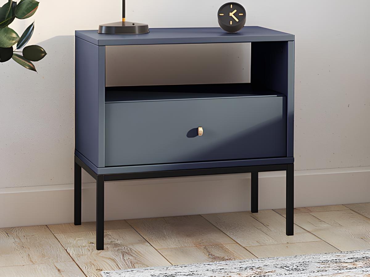 Vente-unique Comodino 1 cassetto e 1 nicchia Blu - Lotto di 2 - BOGDAN  