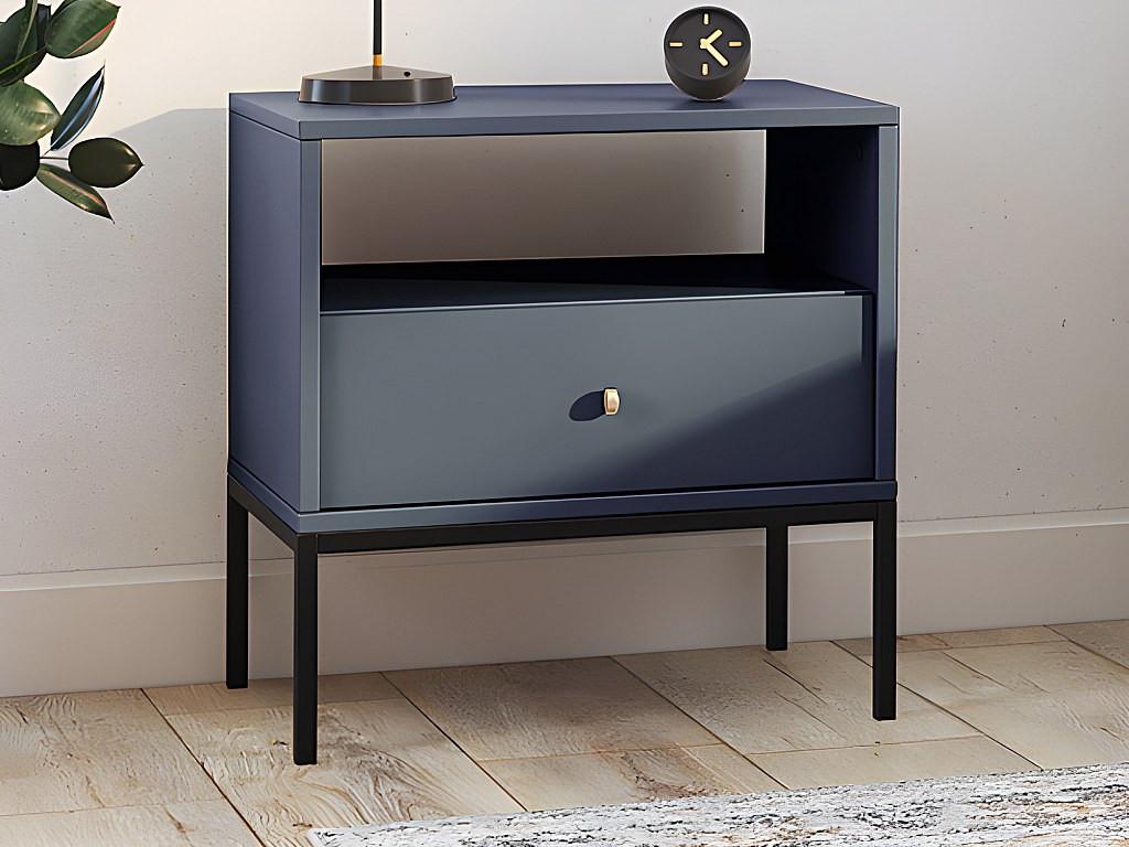 Vente-unique Comodino 1 cassetto e 1 nicchia Blu - Lotto di 2 - BOGDAN  