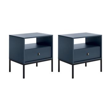 Lot de 2 tables de chevet - 1 tiroir et 1 niche - Bleu - BOGDAN