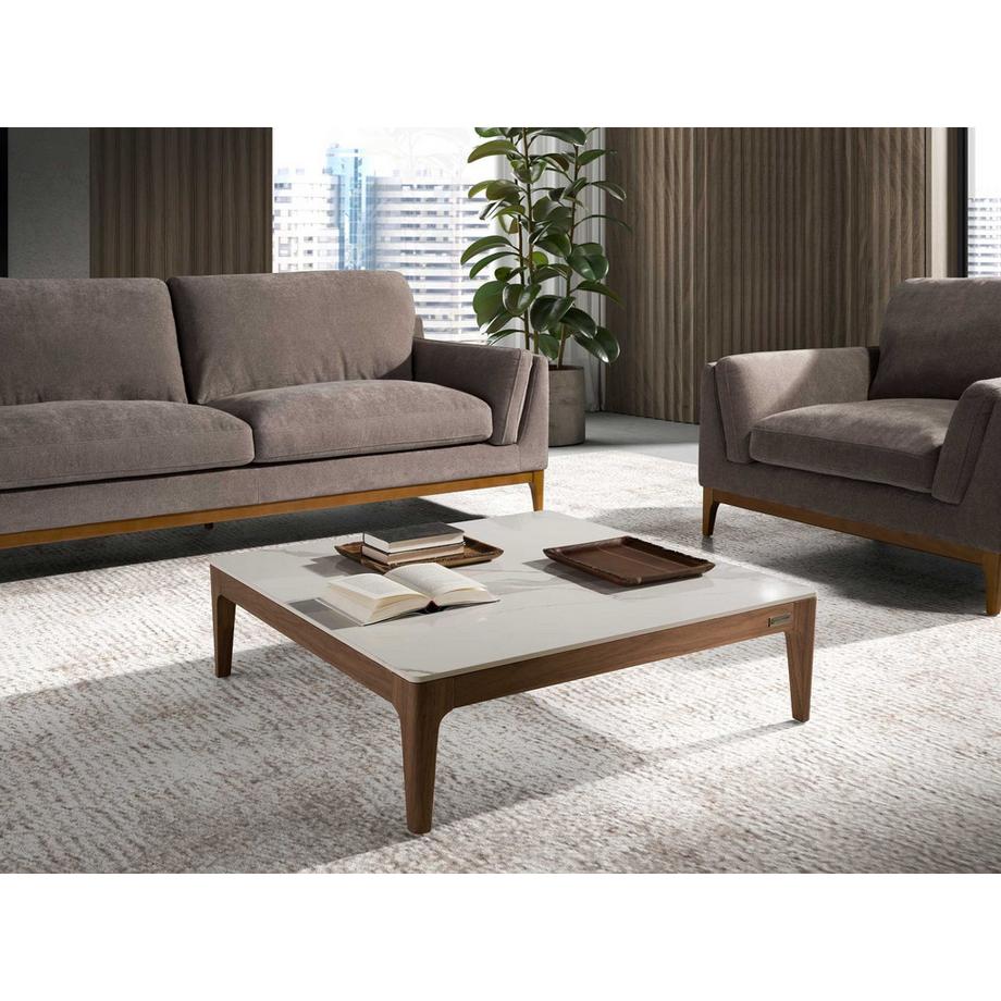 ANGEL CERDA Tavolino quadrato in marmo porcellanato e noce  