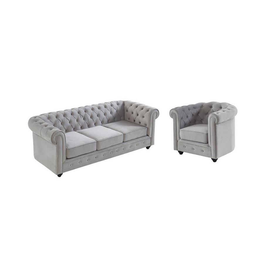 Canapé 3 places fauteuil CHESTERFIELD Velours clair