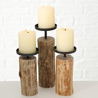 Alopini  Kerzenständer Tempe (3-teiliges Set, Kerzenhalter aus Holz + Metall, stilvolles Design, Dekoration Esstisch / Kommode, Boho-Stil) 