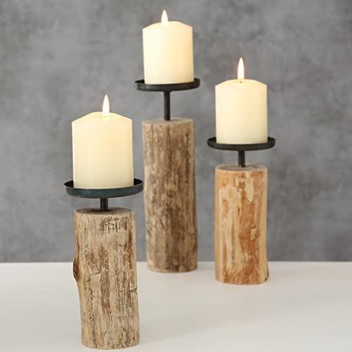 Alopini  Kerzenständer Tempe (3-teiliges Set, Kerzenhalter aus Holz + Metall, stilvolles Design, Dekoration Esstisch / Kommode, Boho-Stil) 