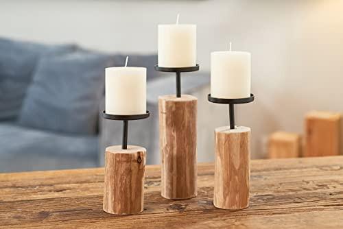 Alopini  Kerzenständer Tempe (3-teiliges Set, Kerzenhalter aus Holz + Metall, stilvolles Design, Dekoration Esstisch / Kommode, Boho-Stil) 