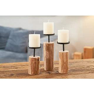 Alopini  Kerzenständer Tempe (3-teiliges Set, Kerzenhalter aus Holz + Metall, stilvolles Design, Dekoration Esstisch / Kommode, Boho-Stil) 