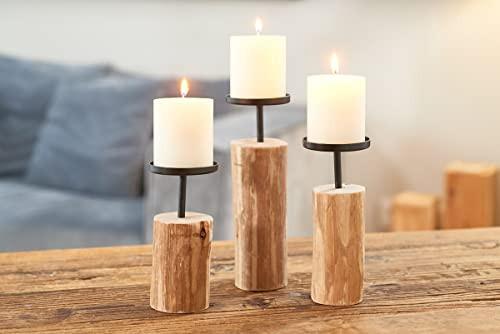 Alopini  Kerzenständer Tempe (3-teiliges Set, Kerzenhalter aus Holz + Metall, stilvolles Design, Dekoration Esstisch / Kommode, Boho-Stil) 