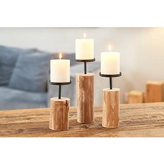 Alopini  Kerzenständer Tempe (3-teiliges Set, Kerzenhalter aus Holz + Metall, stilvolles Design, Dekoration Esstisch / Kommode, Boho-Stil) 