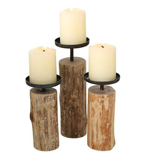 Alopini  Kerzenständer Tempe (3-teiliges Set, Kerzenhalter aus Holz + Metall, stilvolles Design, Dekoration Esstisch / Kommode, Boho-Stil) 