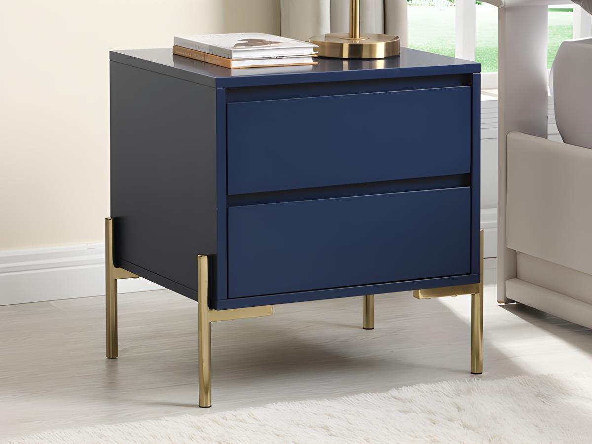 PASCAL MORABITO Lot de 2 tables de chevet avec 2 tiroirs - MDF et métal - Bleu laqué et doré - KORASA de Pascal Morabito  