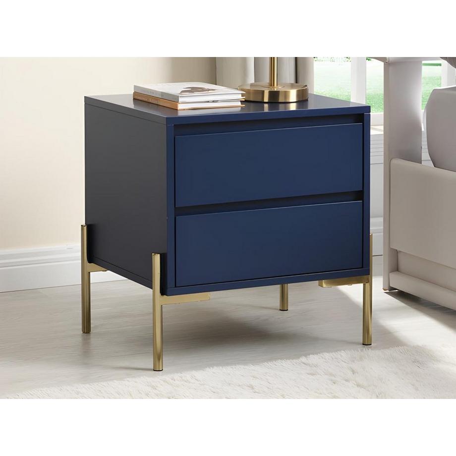 PASCAL MORABITO Lot de 2 tables de chevet avec 2 tiroirs - MDF et métal - Bleu laqué et doré - KORASA de Pascal Morabito  