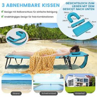 Northix Chaise longue de plage pliante avec ouverture pour le visage turquoise  