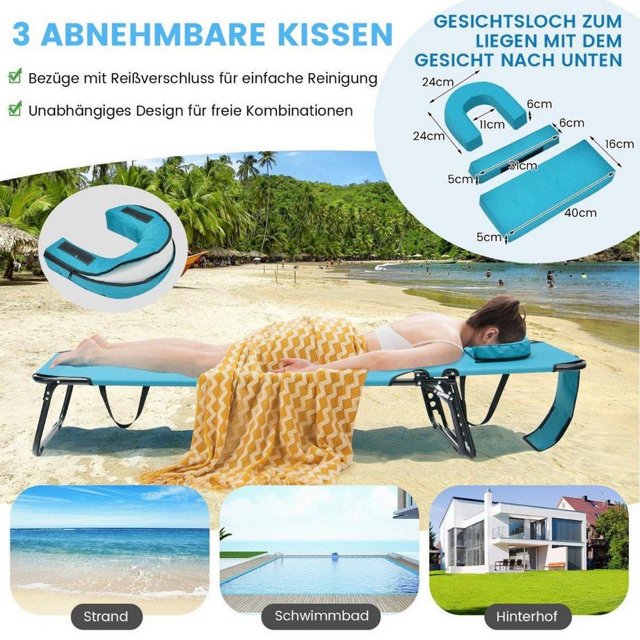 Northix Chaise longue de plage pliante avec ouverture pour le visage turquoise  