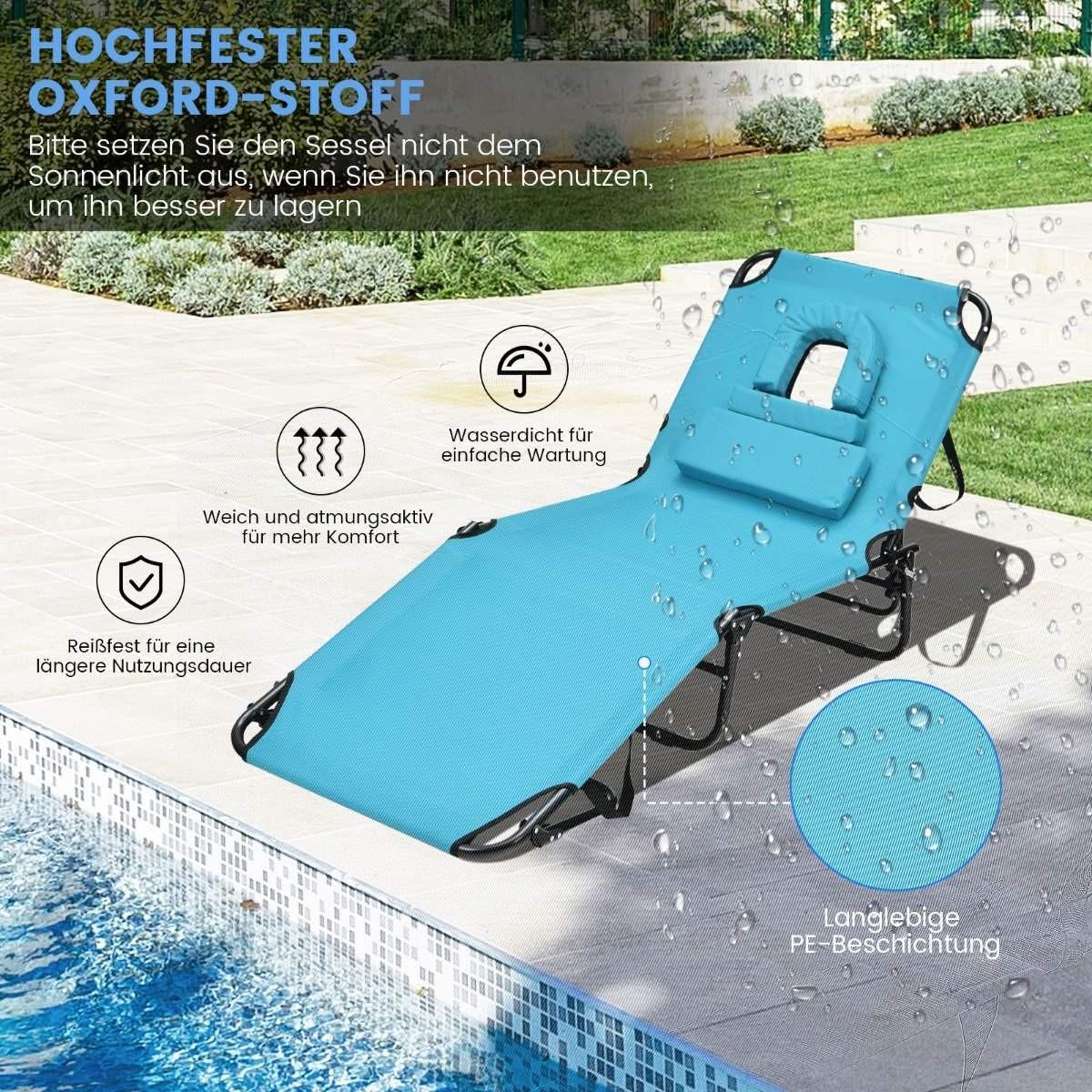 Northix Chaise longue de plage pliante avec ouverture pour le visage turquoise  