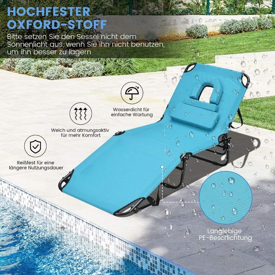 Northix Chaise longue de plage pliante avec ouverture pour le visage turquoise  