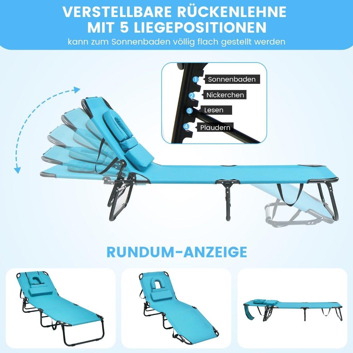 Northix Chaise longue de plage pliante avec ouverture pour le visage turquoise  