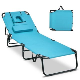 Northix Chaise longue de plage pliante avec ouverture pour le visage turquoise  