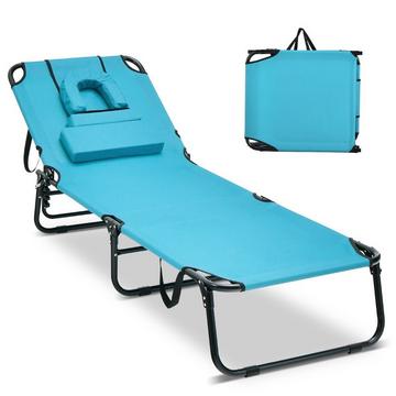 Chaise longue de plage pliante avec ouverture pour le visage turquoise