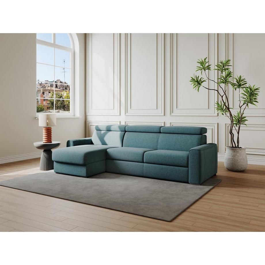 Vente-unique Ecksofa mit Matratze - Ecke wechselbar - Stoff - Blau - Liegefläche 160 cm - Matratze 22 cm - Memory Schaum - VIZIR  