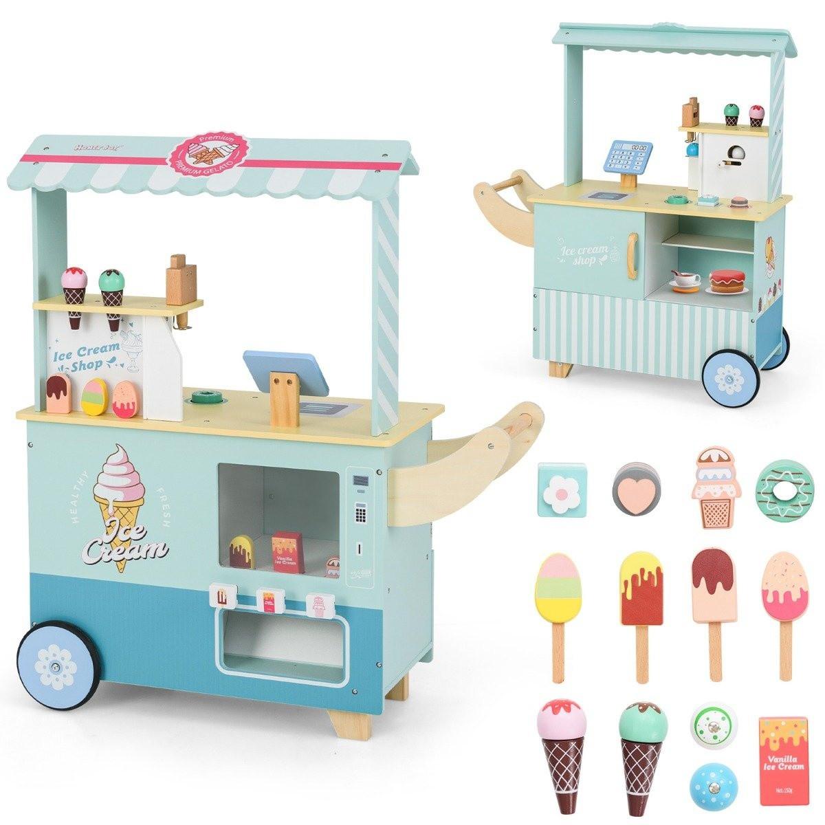 Northix  Camion de glaces enfants avec magasin de jouets de crème glacée en bois avec sorbetière verte 