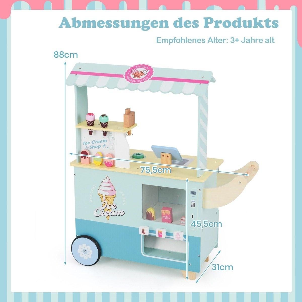 Northix  Camion de glaces enfants avec magasin de jouets de crème glacée en bois avec sorbetière verte 