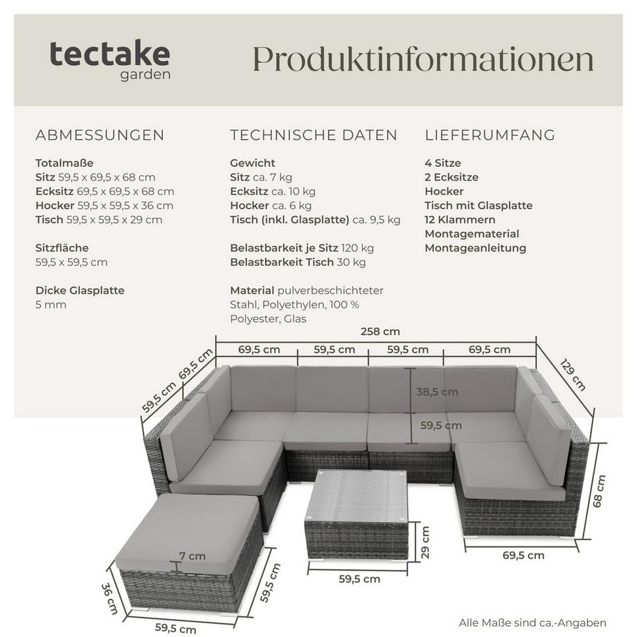 Tectake Salottino in rattan  Venezia da 6 a 7 persone  