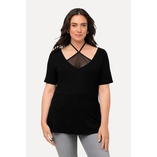 Ulla Popken  T-shirt à col en V et manches courtes raglan, coupe slim, débardeur en mesh 