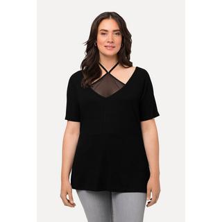 Ulla Popken  T-shirt à col en V et manches courtes raglan, coupe slim, débardeur en mesh 